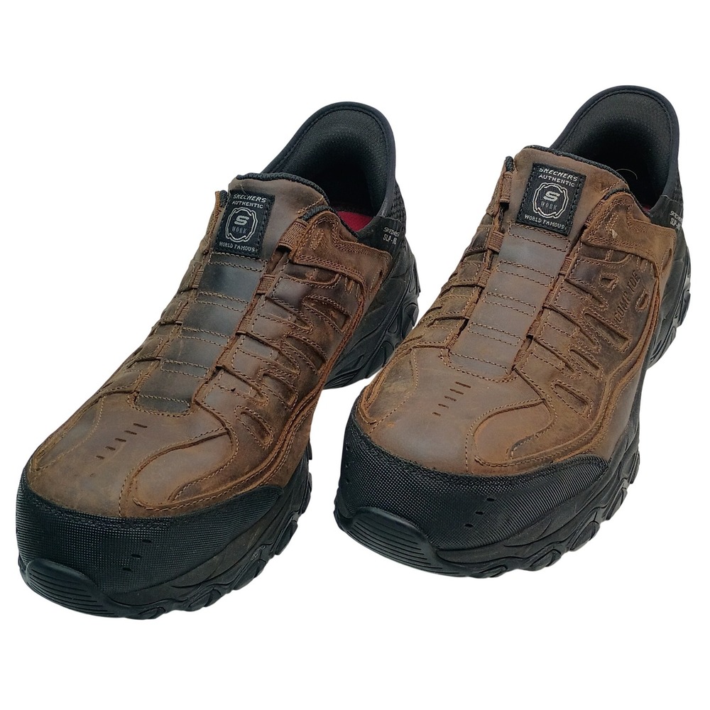Skechers Slip-ins Work Summits Colsin Men Size 13 Brown‎ Leather Composite Toe